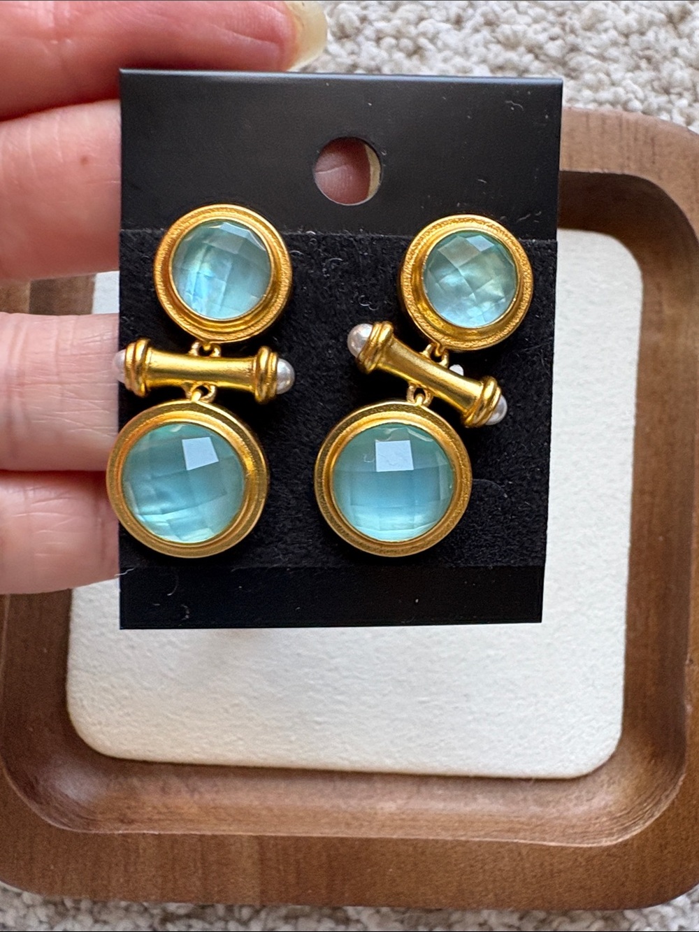 Julie Vos Gold-Tone Aqua Glass Double Drop Earrings
